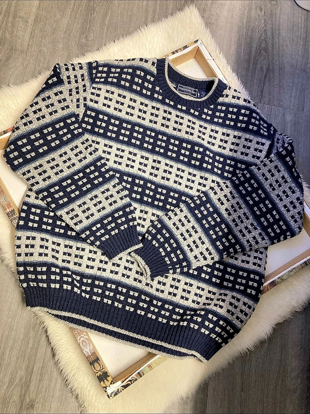 VTG Susquehanna Trail Y2K Geometric Abstract Knit Dad Sweater Grunge Grandpa L